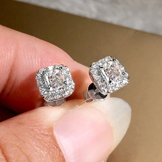 Luckacco daily picks Eternity Green CZ Stud Earrings for Women Gold Color Luxury Bride Wedding Earrings Elegant Ear Accessories Party Jewelry