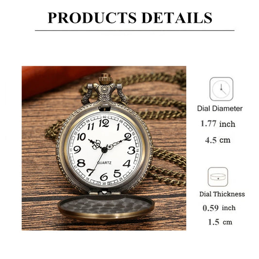 Luckacco Vintage Classic Steampunk Train Quartz Pocket Watch with Necklace Chain Pendant Souvenir Gift Clock for Male Men and Kids