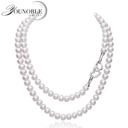 Luckacco Natural Fresh Water Pearl Pearl Necklace Long For Girls,Bridal Cultured White Pearl Necklace Virgin Wife Mother Birthday Gifts