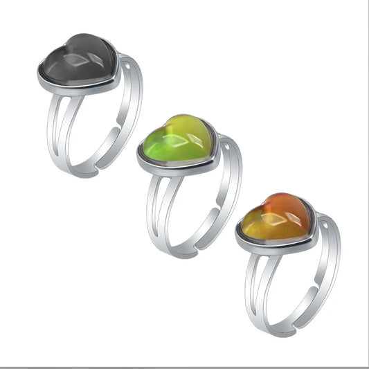 Luckacco Vintage Peach Heart Love Gem Temperature Sensing Change Color Mood Ring Jewelry Halloween Rings for Women