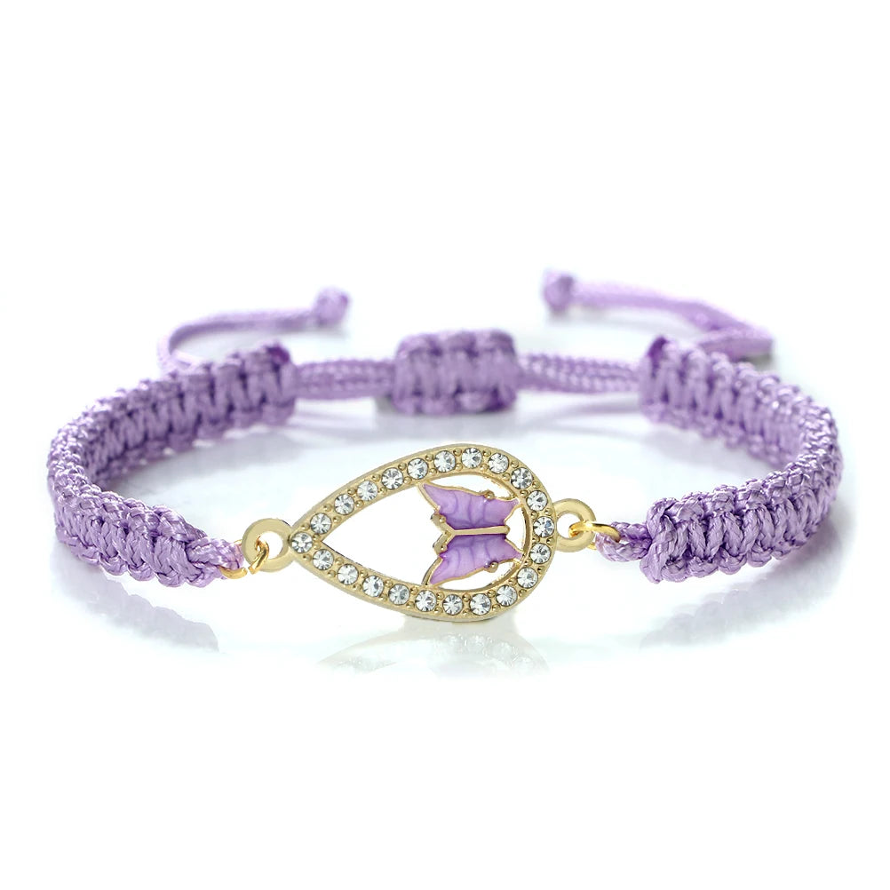 luckacco new women rope bracelets hand woven purple thread bracelet cute animal pendant bracelet vintage daisy flower bangle girl jewelry