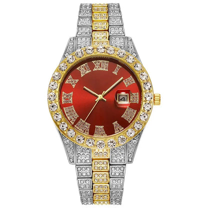 Luckacco Personalized Hip Hop Watch with Shiny Rhinestones for Men, Luxury Clock, Band Length, Iced Steel Belt, 40mm Diameter Glass Dial