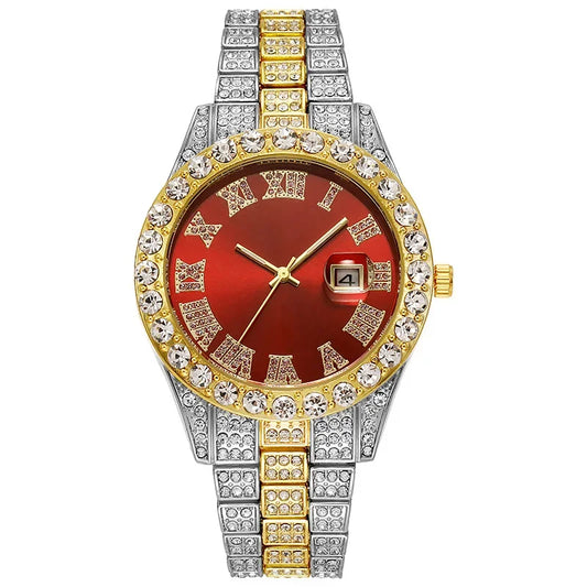 Luckacco Personalized Hip Hop Watch with Shiny Rhinestones for Men, Luxury Clock, Band Length, Iced Steel Belt, 40mm Diameter Glass Dial