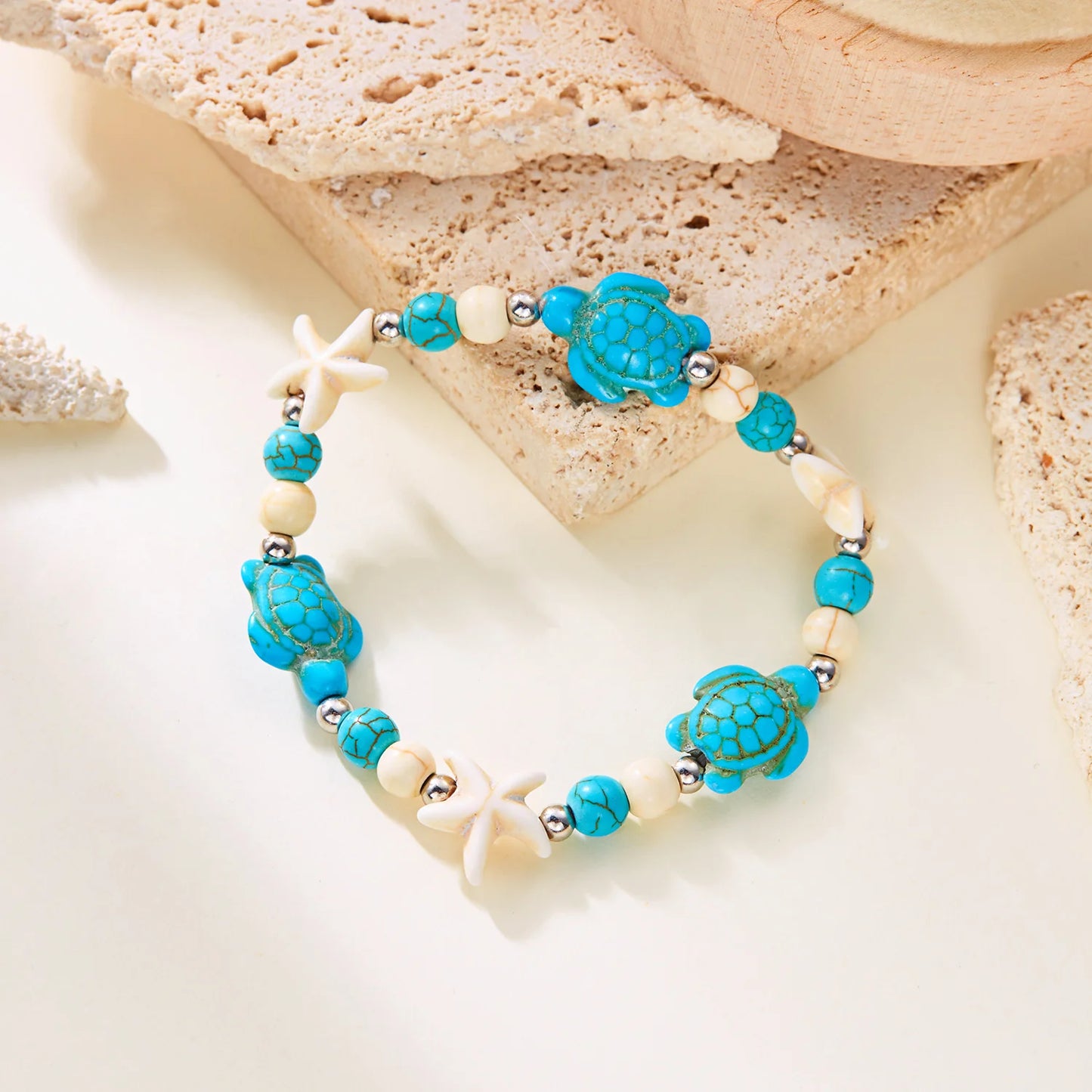 luckacco bohemian imitation shell beads bracelet for women sea star turtle woven rope bracelet handmade friendship beach holiday  jewelry