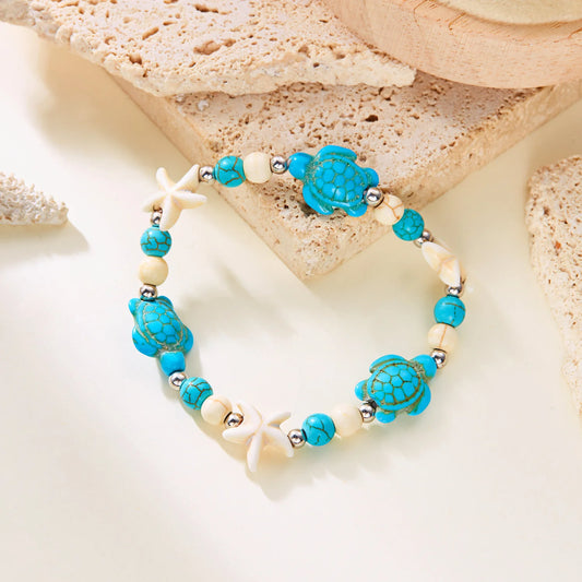 Luckacco Bohemian Imitation Shell Beads Bracelet For Women Sea Star Turtle Woven Rope Bracelet Handmade Friendship Beach Holiday  Jewelry