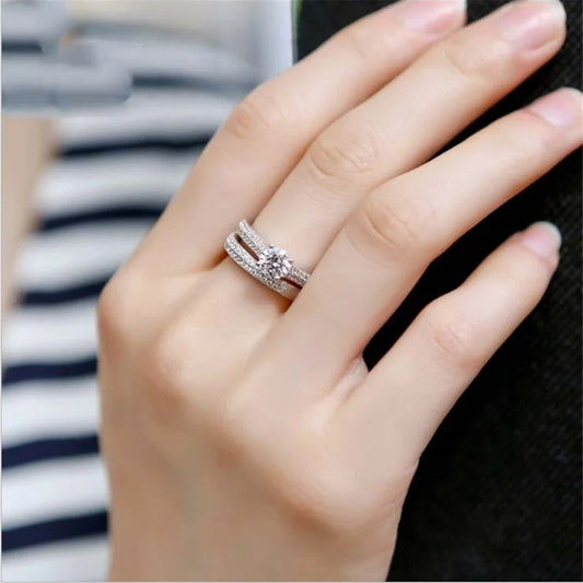 Luckacco Qualities Elegant Rose Gold Silve Colors Rings for Women Trendy Metal Inlaid White Zicron Wedding Ring Engagement Jewelry