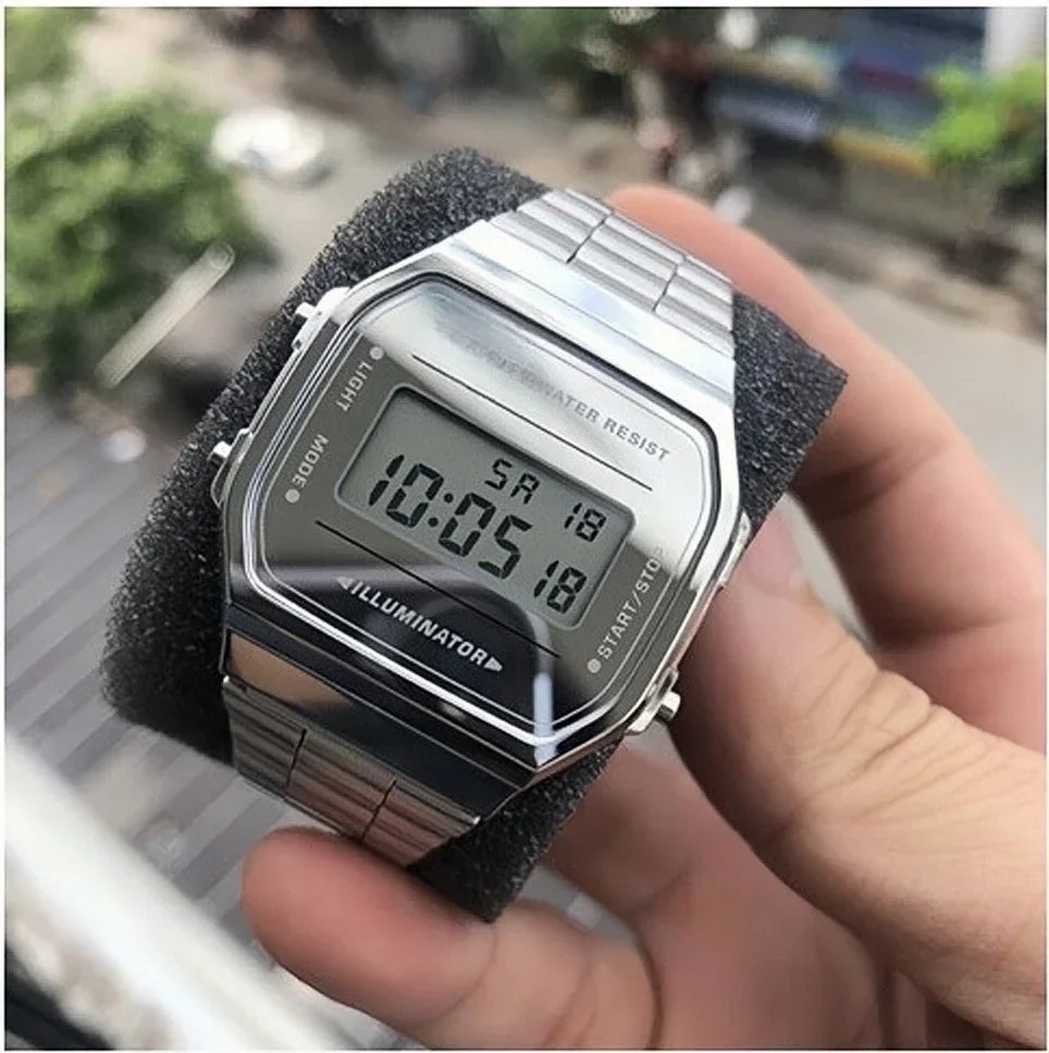 luckacco f91w luxury watch waterproof retro digital stainless steel sports military watches men women electronic wrist watches clock