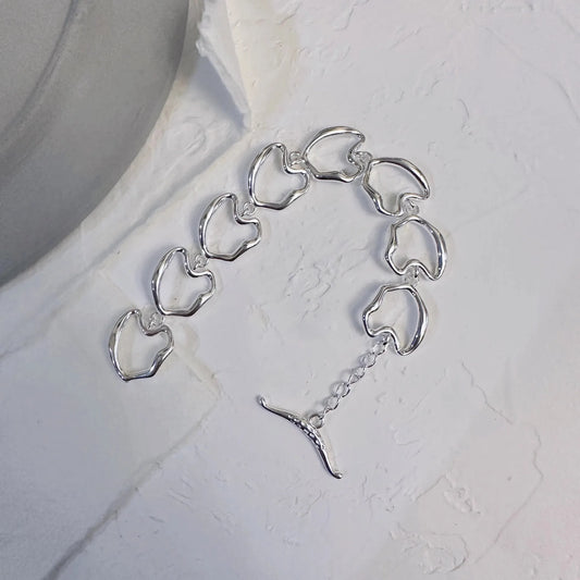 Luckacco New 925 Silver Geometric Bead Punk Peace of Mind Words Irregular String Bracelet For Woman Girl Fashion Jewelry Gift Dropship