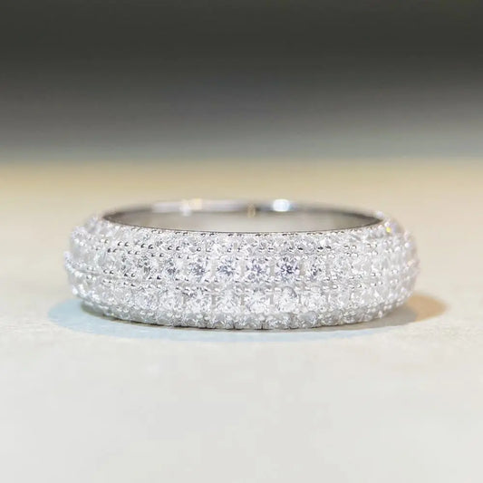 Luckacco Luxury white gold solid platinum PT950 Hip Hop Full Diamond Ring Unisex Medium European and American Popular Ring