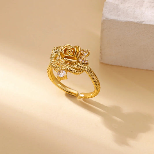 Luckacco Luxury Zircon Geometric Rings for Women Gold Color Adjustable  Stainless Steel Heart Flower Ring Wedding Fashion Jewelry Gift