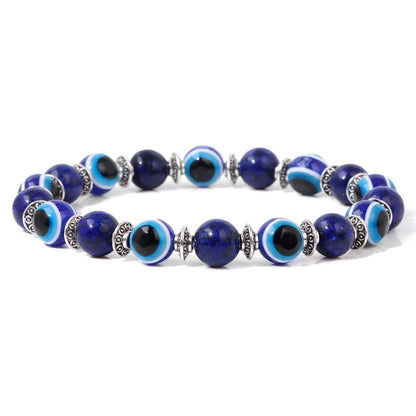 Luckacco Lucky Evil Eye Beads Bracelet Natural Stone Lava Hematite Bracelet Set Multilayer Bracelets Women Men Handmade Elastic Jewelry
