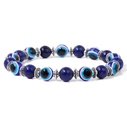 Luckacco Lucky Evil Eye Beads Bracelet Natural Stone Lava Hematite Bracelet Set Multilayer Bracelets Women Men Handmade Elastic Jewelry