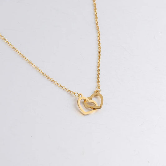 Luckacco 10pcs Interlocking Double Hearts Charm Connector Pendant Mirror Polished Stainless Steel Heart Charms 12*20mm Necklace wholesale