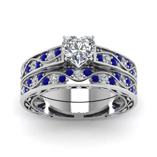 Luckacco Fashion Couple Rings Romantic Women Heart Zircon Stone Rings Set Men's Blue Stainless Steel Ring Wedding Party Jewelry Gifts