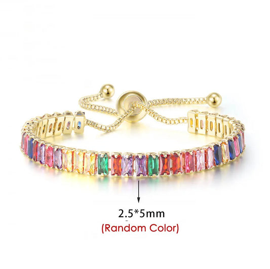 Luckacco Adjustable Multicolor Tennis Bracelets For Women Ladies Wedding Rainbow Colorful Zircon Charm Bracelet Hand Chain Jewelry DZH043