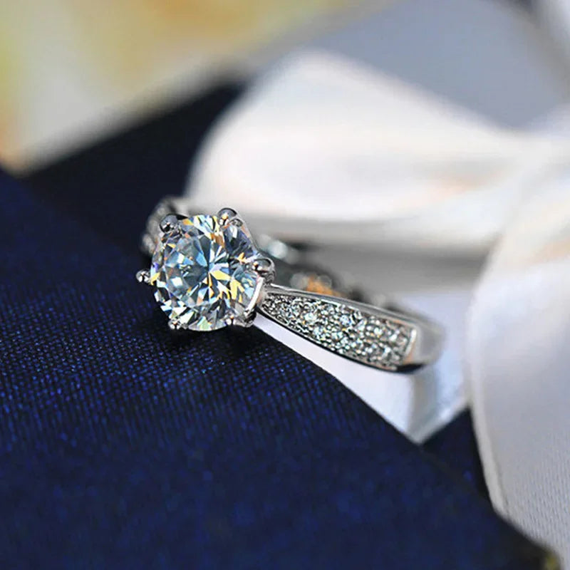 luckacco classic female rings 925 sterling silver 6 claws moissanite rings for women promise love zircon engagement wedding jewelry gift