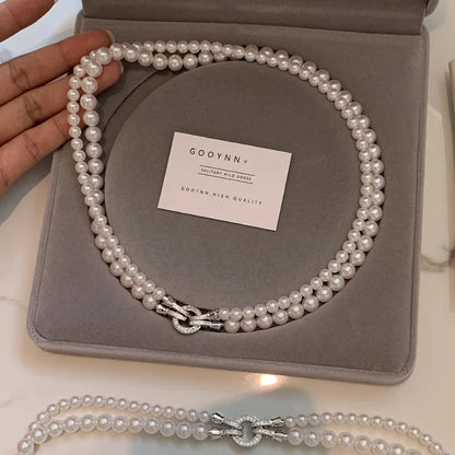 Luckacco Fashion Aristocratic Double-Layer Layered Pearl Necklace for Women Detachable Vintag Banquet Jewelry Collarbone Chain