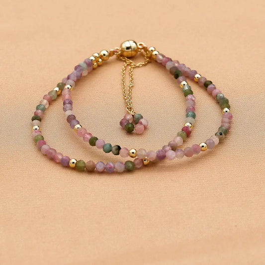 Luckacco 3MM Tourmaline Bracelets Double Layered Bohemian Colorful Crystal Beaded Bracelet Handmade Women Pulseira Fashion Jewelry