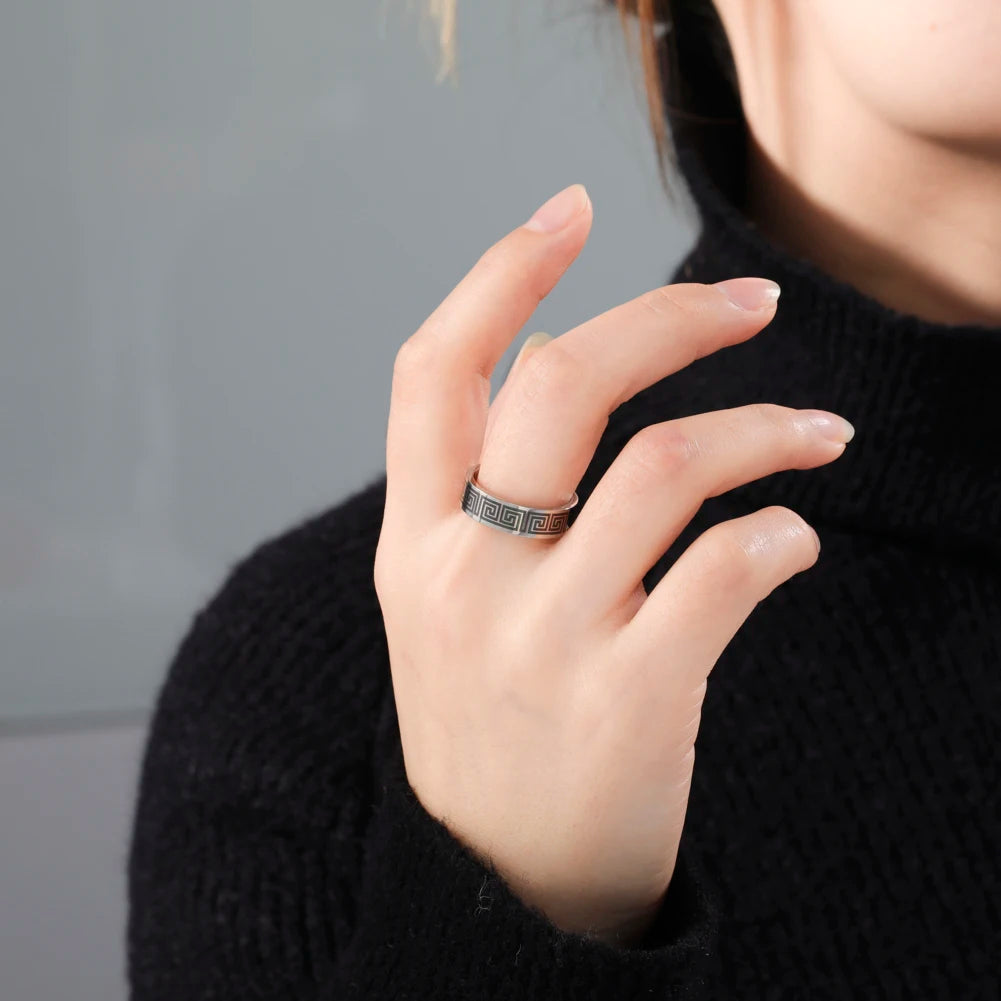 luckacco kkjoy stainless steel anneaux geometric pattern rings for women men jewelry wide anillos birthday party textured travel gifts
