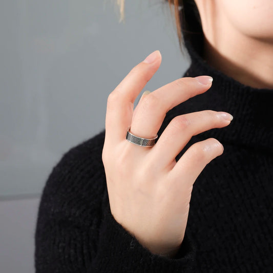 Luckacco Kkjoy Stainless Steel Anneaux Geometric pattern Rings for Women Men jewelry Wide Anillos Birthday Party Textured Travel gifts