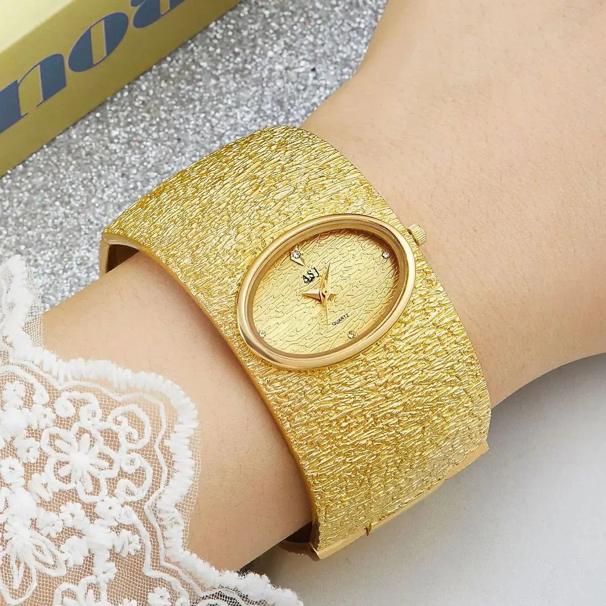 luckacco asj women's bracelet watch reloj mujer gold luxury bark pattern simple watch for women relojes para damas