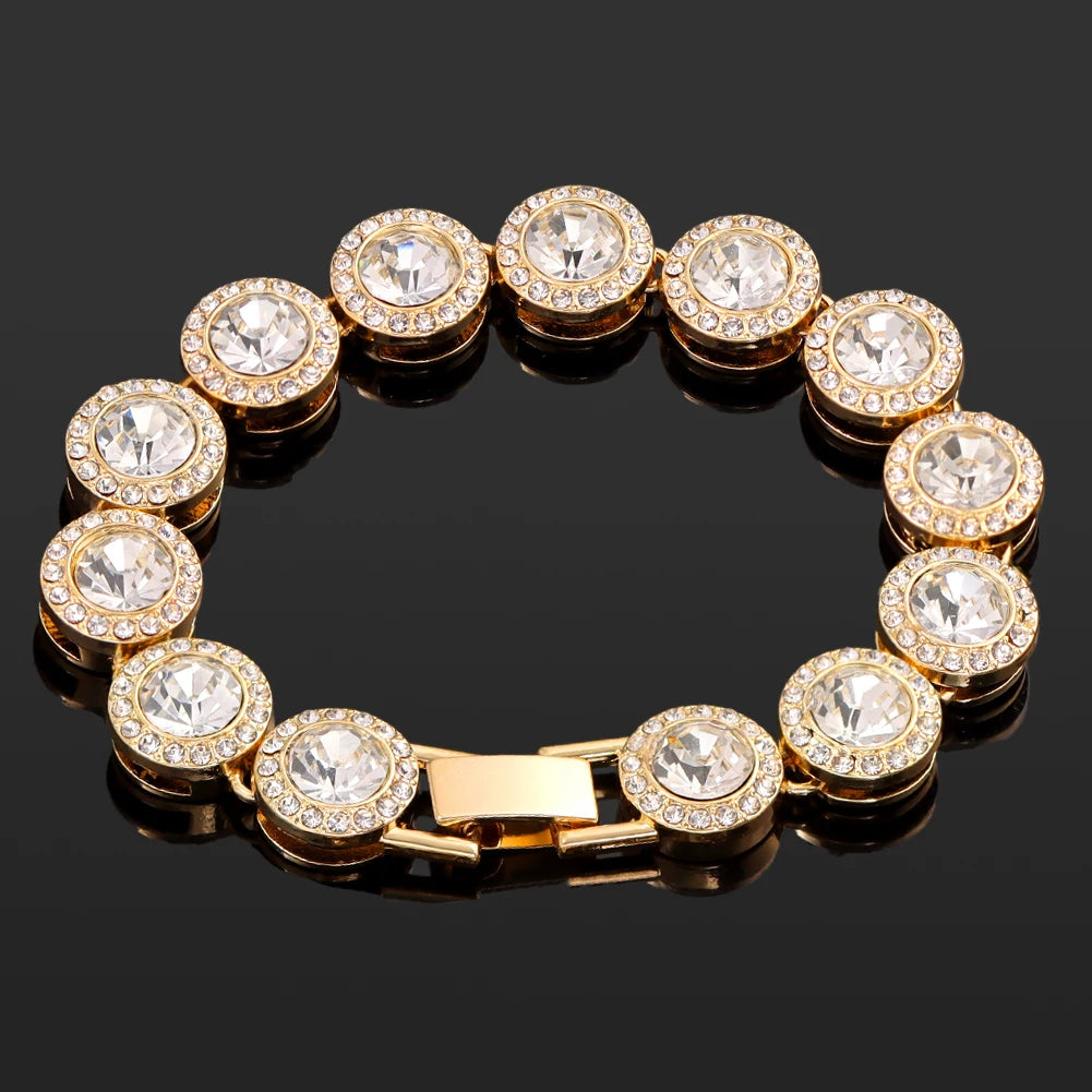 luckacco iced out pink cuban bracelet for women hip hop gold silver color crystal heart circle square bracelet 4pcs set jewelry gift