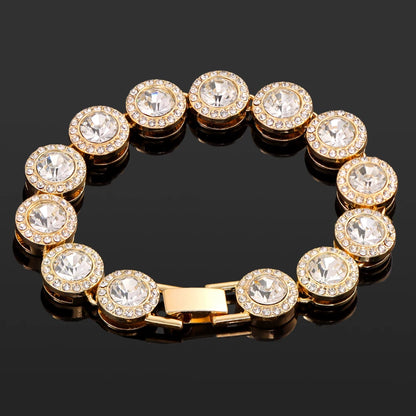 Luckacco Iced Out Pink Cuban Bracelet for Women Hip Hop Gold Silver Color Crystal Heart Circle Square Bracelet 4Pcs Set Jewelry Gift
