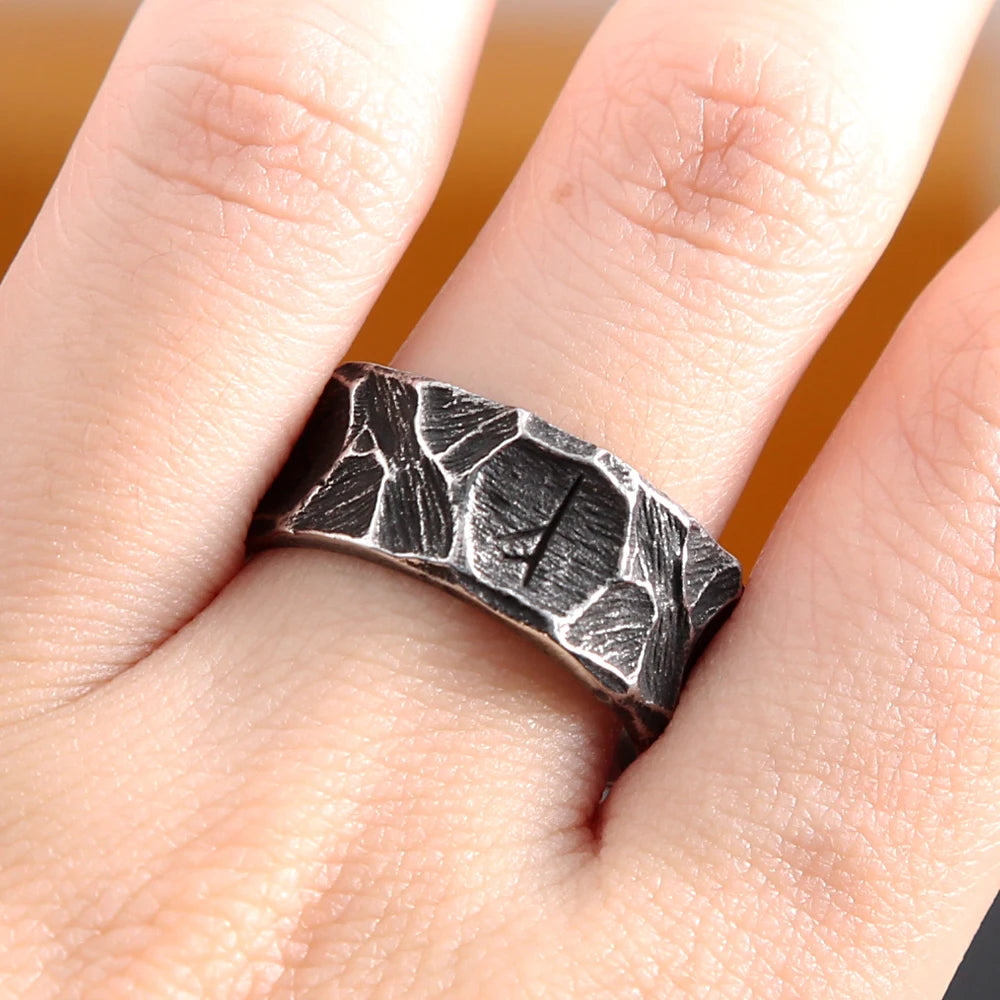 luckacco vintage stainless steel nordic viking rune rings for men women fashion punk biker couple amulet ring jewelry gift