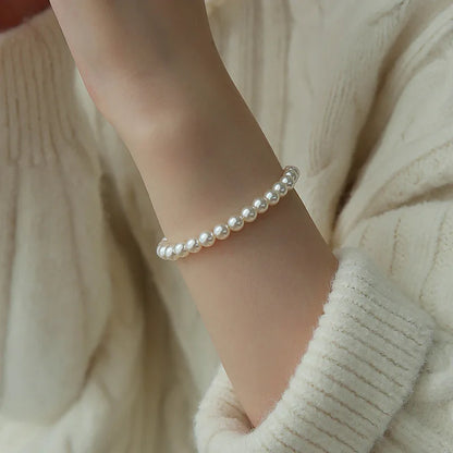 Luckacco 4MM-10MM French Retro Simple White Pearl Elastic Bracelet Women's Hand Bracelets Birthday Party Gift Fashion Jewelry
