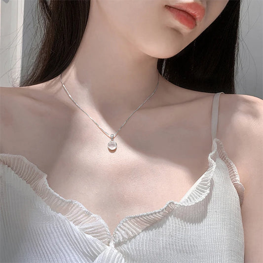 Luckacco New 925 Sterling Silver Round Necklace Simple Geometric Shape Woman Pendant Choker Birthday Gift for Friends Exquisite Jewelry