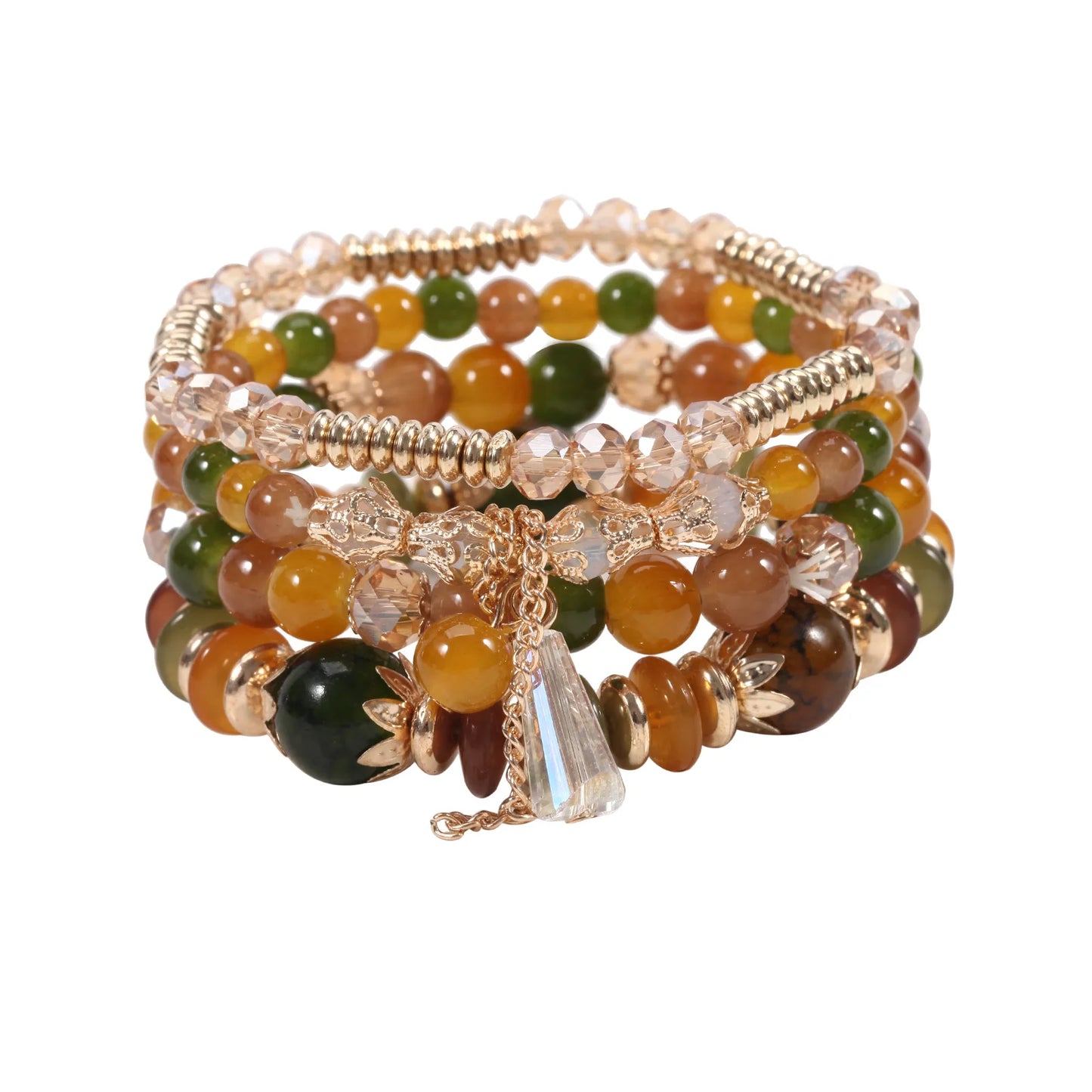 luckacco 4 pieces/set bohemian crystal tassel multi-layer elastic rope bracelet, handmade beaded bracelet, women's fashion accessories