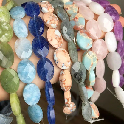 Luckacco Natural Faceted Turquoises Agates Jades Snakeskin Jaspers Stone Oval Round Shape Bead For Jewelry Making DIY Bracelet Accessorie