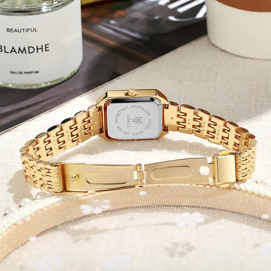 Luckacco 2025 Hot Brand Stainless Steel Strap Watch Women Luxury Gift Quartz Wristwatch Student Fashion Simple Square Quartz Watches