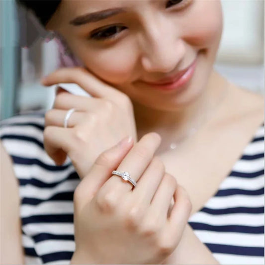 Luckacco Qualities Elegant Rose Gold Silve Colors Rings for Women Trendy Metal Inlaid White Zicron Wedding Ring Engagement Jewelry