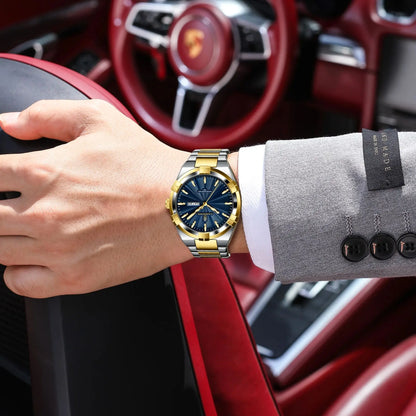 Luckacco CAREKISO Military Business Men Clock Date Week Waterproof Luminous Quartz Man Wristwatch Stainless Steel Men's Watches Reloj+Box