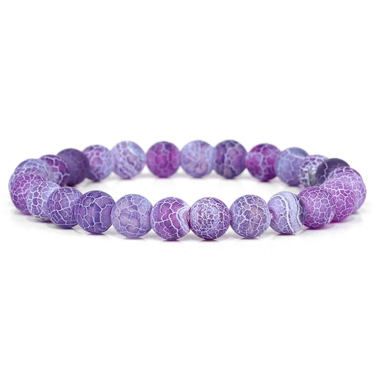 Luckacco Purple Stone Bracelet 8mm Natural Stone Fire Dragon Agates Amethysts Fluorite Jasper Beads Elastic Bracelets For Women Men