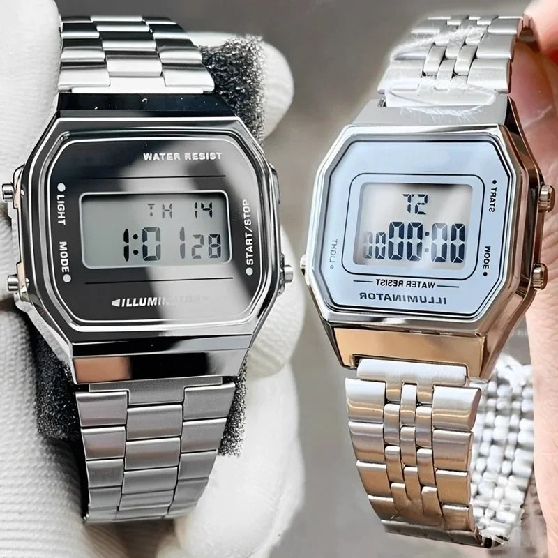 luckacco f91w luxury watch waterproof retro digital stainless steel sports military watches men women electronic wrist watches clock