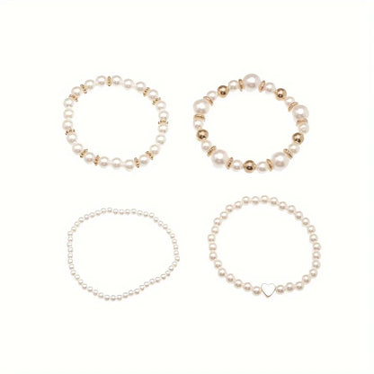 Luckacco 4pcs Unisex Fashion Simple Pearl Bracelet Set faux pearl