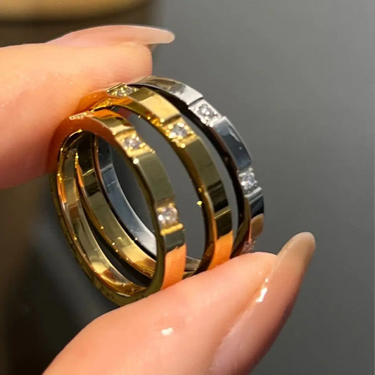 Luckacco Waterproof Stone Inlaid Finger Joint Ring for Women Exquisite Engraving Geometric Pattern Female Statement Party Wedding Rings