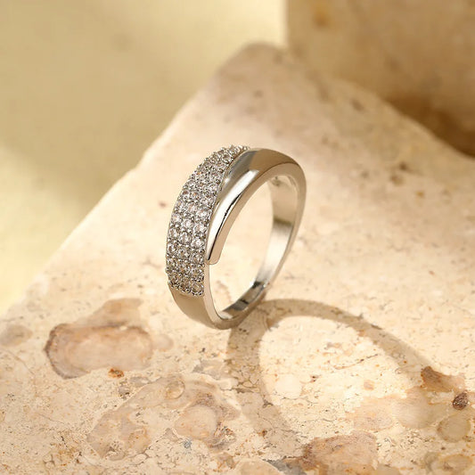 Luckacco 2025 New Stainless Steel 18 K Gold Plated Sun Rings for Women Natural Stone Inlaid in Hollow Metal Texture Ring Trendy Jewelry