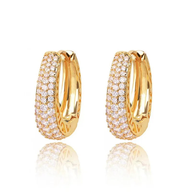 luckacco daily picks hollow gold color hoop earrings for women paved dazzling cz stone luxury trendy female circle earrings statement jewelry