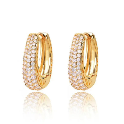 Luckacco daily picks Hollow Gold Color Hoop Earrings for Women Paved Dazzling CZ Stone Luxury Trendy Female Circle Earrings Statement Jewelry