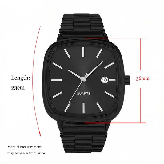 Luckacco Fashion Brand Men Watch Steel Strap Business Calendar Quartz Watches Luxury Wristwatches Gift  Big Dial Clock