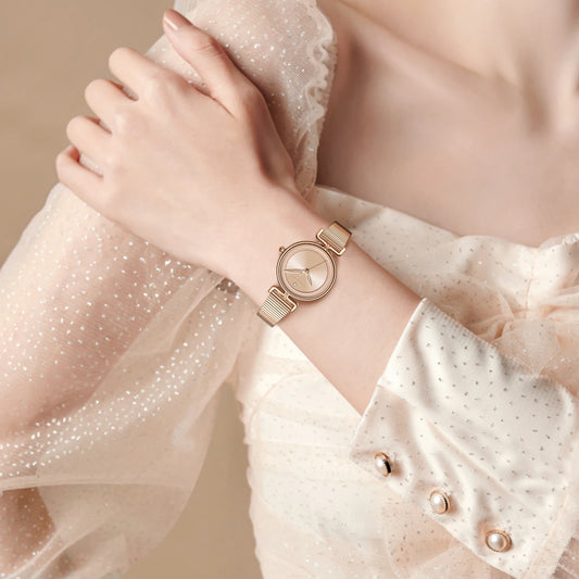 Luckacco 2025 New Women Watch Leisure Fashion 29mm Mini Dial Stainless Steel Mesh Strap HANNAH MARTIN Nordic Simple 3Bar Waterproof Watch