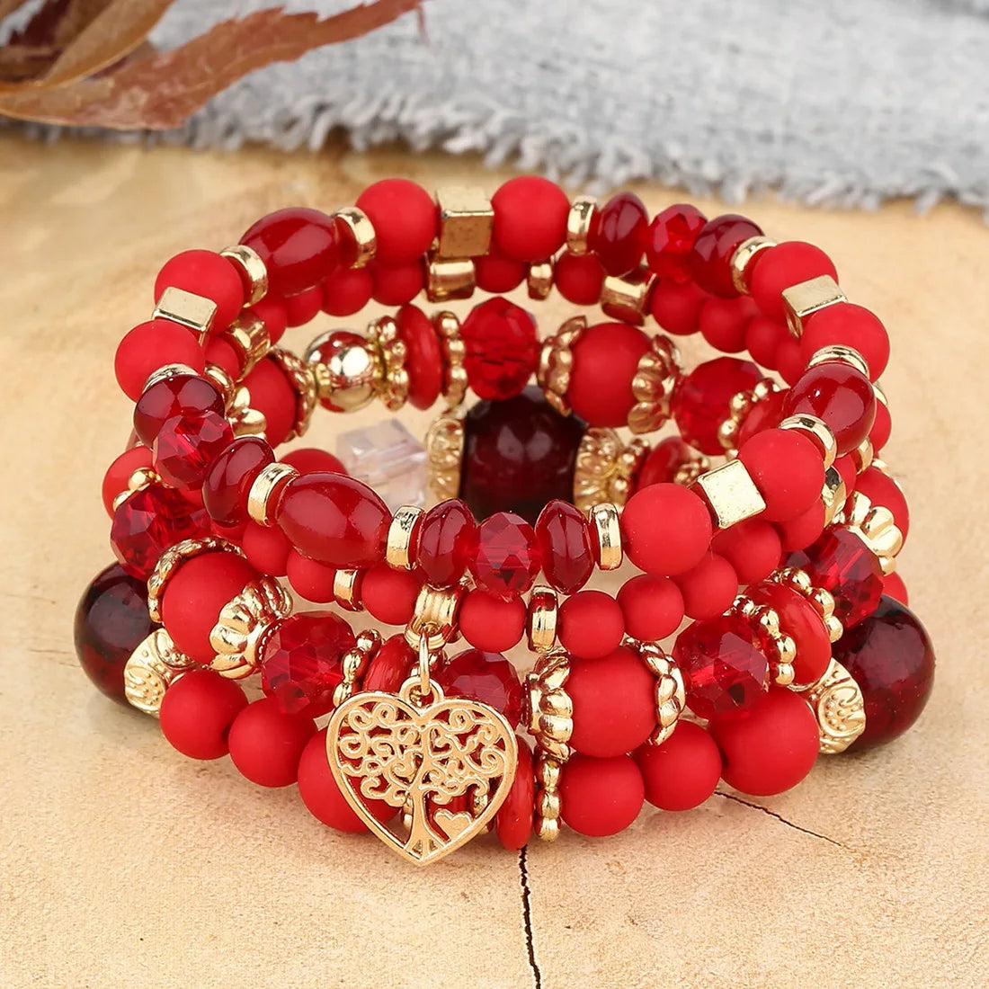 luckacco new acrylic beads chain bracelet set for women tree of life charm elastic bangle female bohemian jewelry accessories