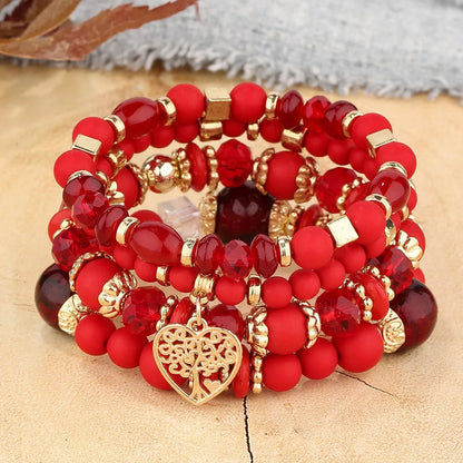 Luckacco New Acrylic Beads Chain Bracelet Set For Women Tree Of Life Charm Elastic Bangle Female Bohemian Jewelry Accessories