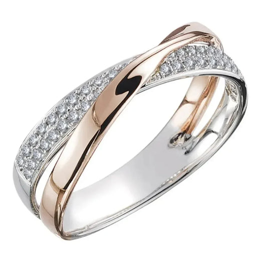 Luckacco Newest Stainless Steel Two Tone X Shape Cross Ring for Women Wedding Rose Gold Color Trendy Jewelry Rings Anillos Кольца 반지