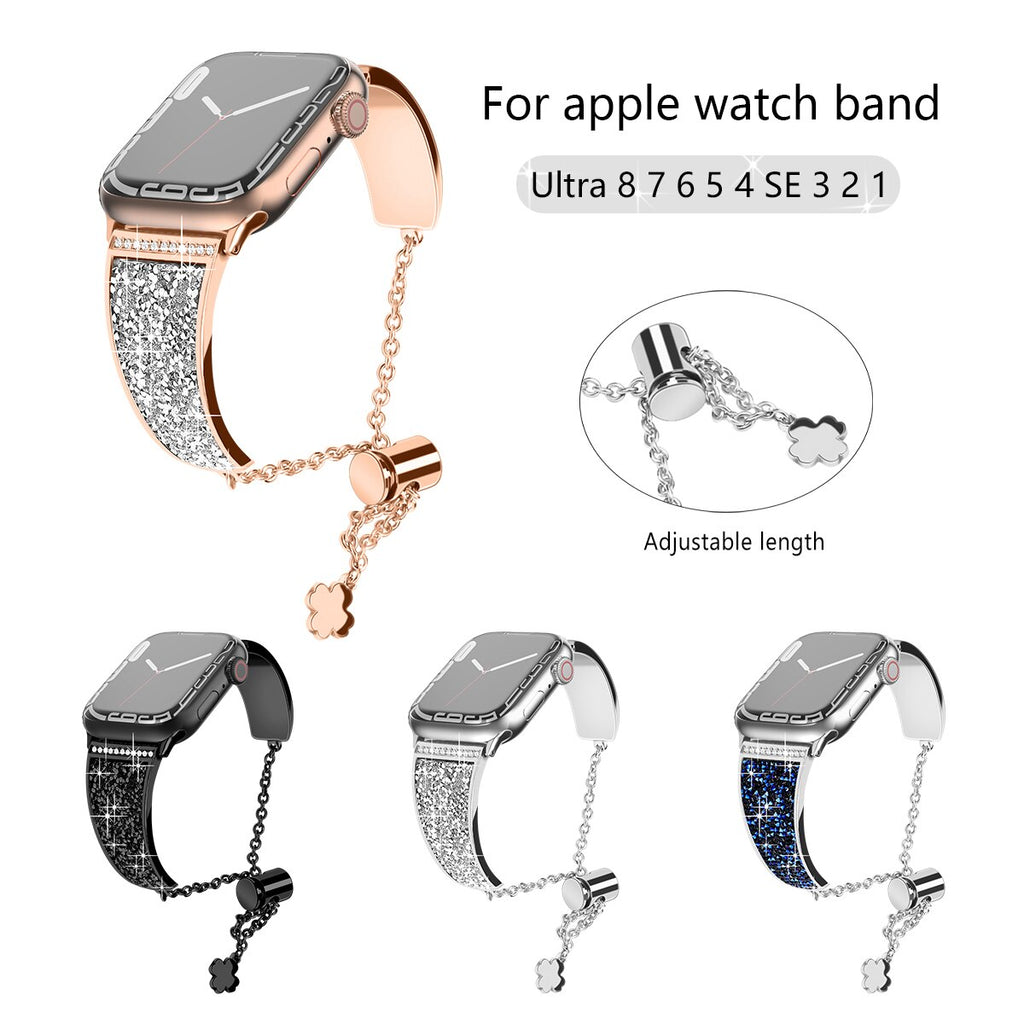 Compatible for Apple Watch Band 49mm 45mm 38mm Series Ultra 8 7 SE 6 5 4 3 2 1, Sparkling Bling Crystal Bracelet for iWatch Band - luckacco