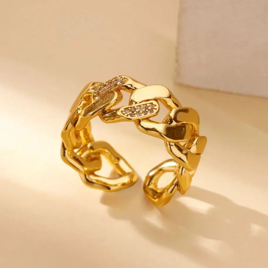 Luckacco Luxury Zircon Geometric Rings for Women Gold Color Adjustable  Stainless Steel Heart Flower Ring Wedding Fashion Jewelry Gift