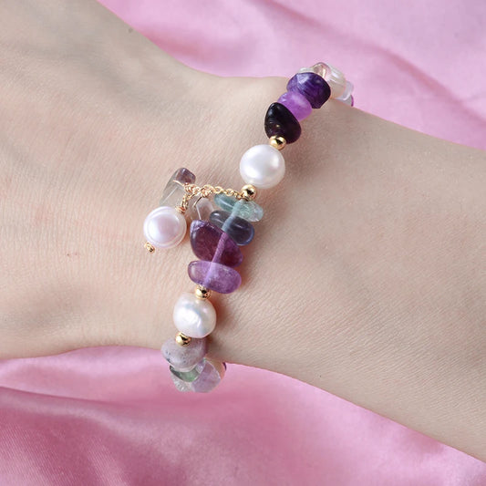 Luckacco 100% Natural Freshwater Pearl & Purple Crystal 14K Gold Filled Female Charm Bracelet Jewelry For Women Christmas Gifts No Fade